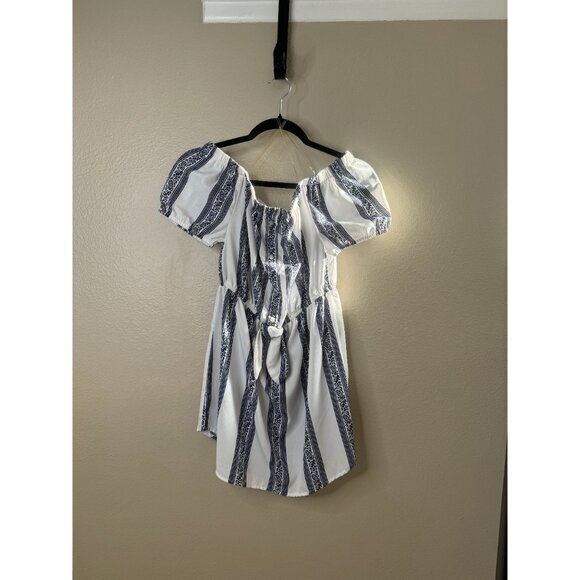 Hint of Blush Women's‎ White with Blue Dress size medium off shoulder round neck - Picture 3 of 6